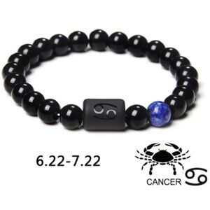 Cancer Zodiac Signs Charm Bracelet Natural 8mm Black Onyx Stone Beads